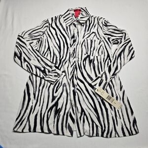 New Burns Brand Zebra Print Silk Blend Button Up Blouse Y2K